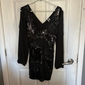 black sequin jacaranda dress